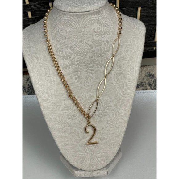 Open Edit Nordstrom Gold-Tone Mixed Chain Numeral 2 Pendant Necklace - Picture 1 of 4